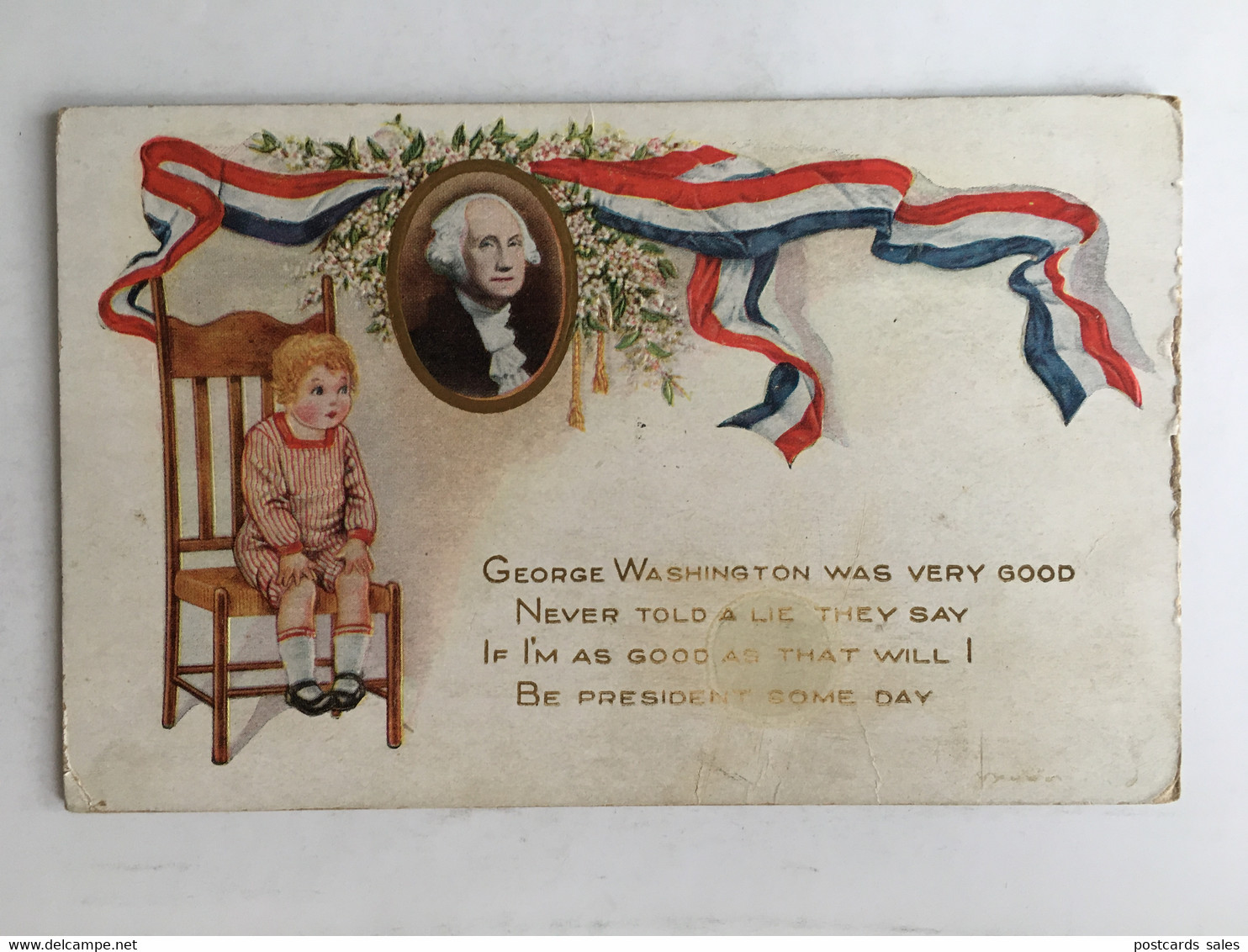 USA - George Washington Revolutionary War Of Independence American Flag Litho Patriotic Poem Stamp Greenfield President - Presidents