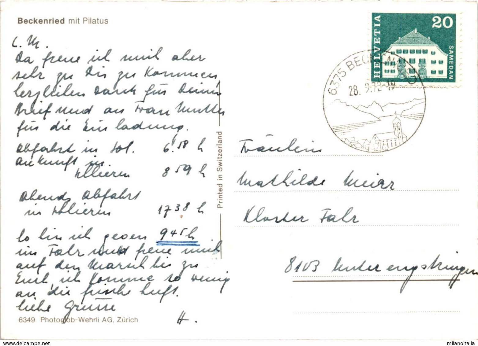 Beckenried Mit Pilatus (6349) * 28. 9. 1972 - Beckenried