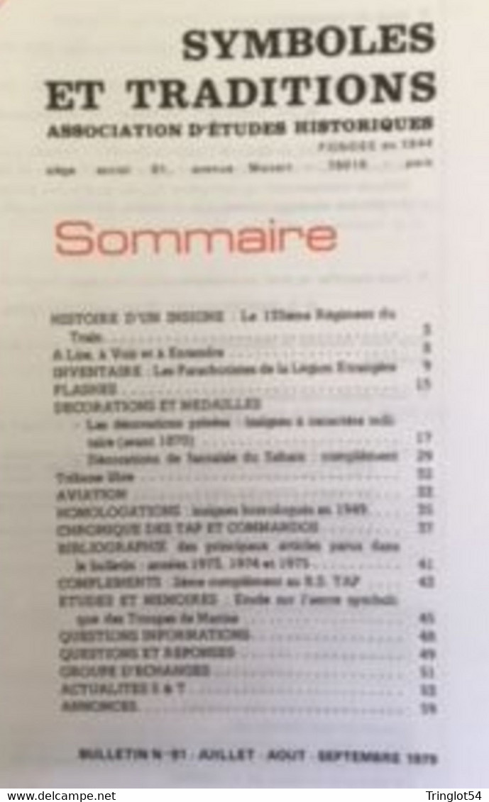 BULLETIN SYMBOLES ET TRADITIONS N°91 JUILLET AOUT SEPTEMBRE 1979 - Frans