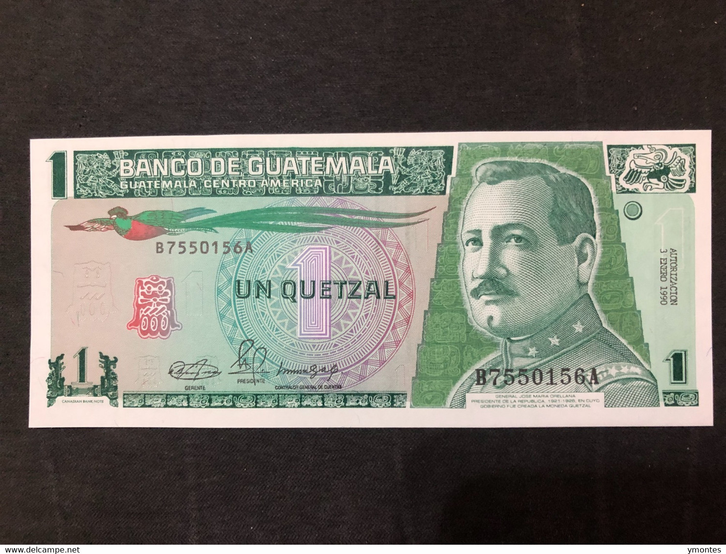 Banknote 1 Quetzal, 3 January 1990, P73 - Guatemala