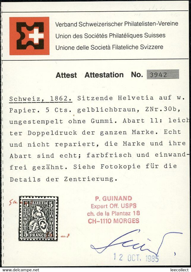 Suisse - 1862 - Sitzende Helvetia - Abart - Neufs