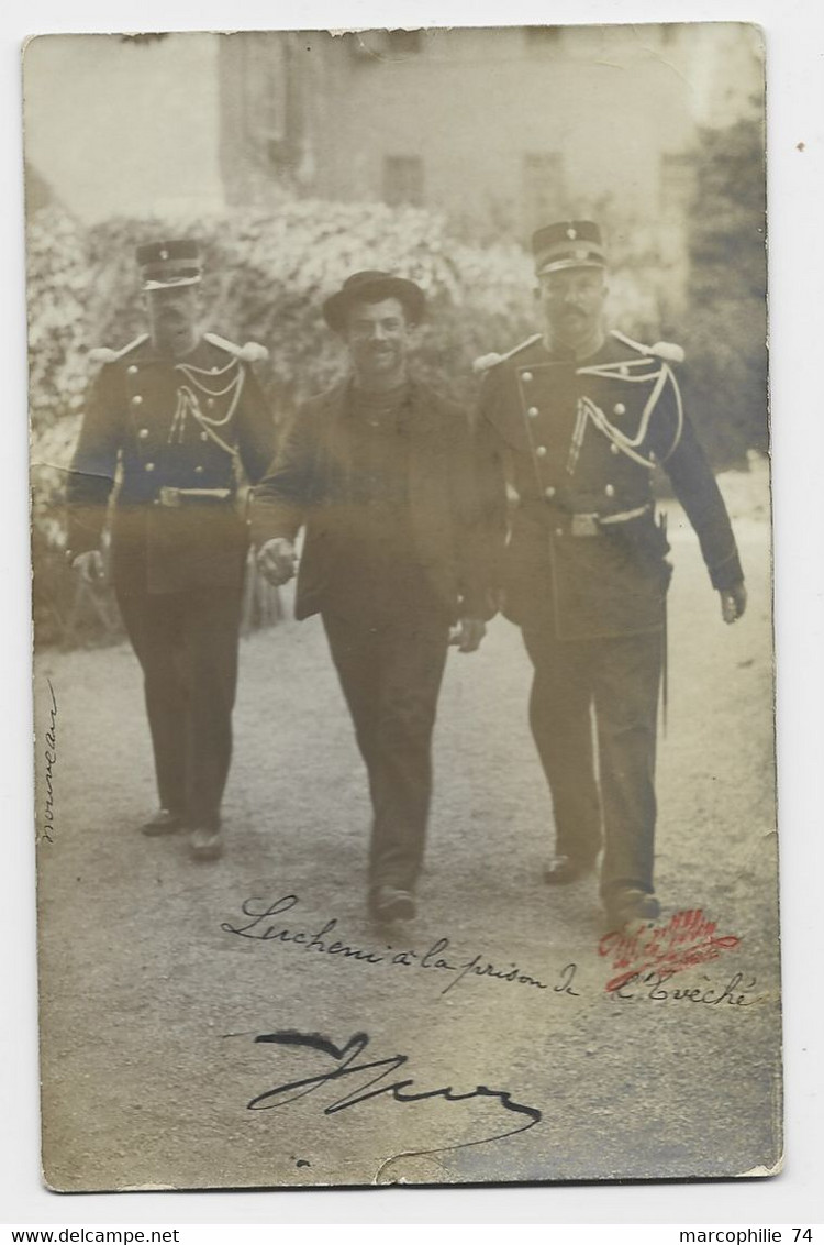 ASSASIN SISSI IMPERATRICE SUISSE AUSTRIA CARTE PHOTO LUIGI LUCHENI A LA PRISON DE L"EVECHE + GENDARMES TRES RARE - Saint-Luc