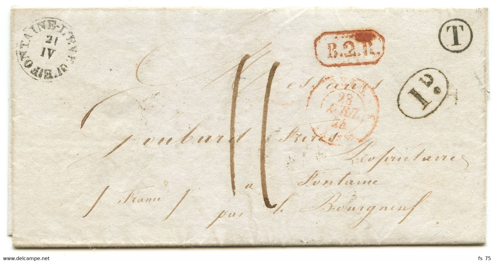 BELGIQUE - T18 FONTAINE L'EVEQUE + BOITE T SUR LETTRE AVEC CORRESPONDANCE DE FORCHIES LA MARCHE, 1844 - Rural Post