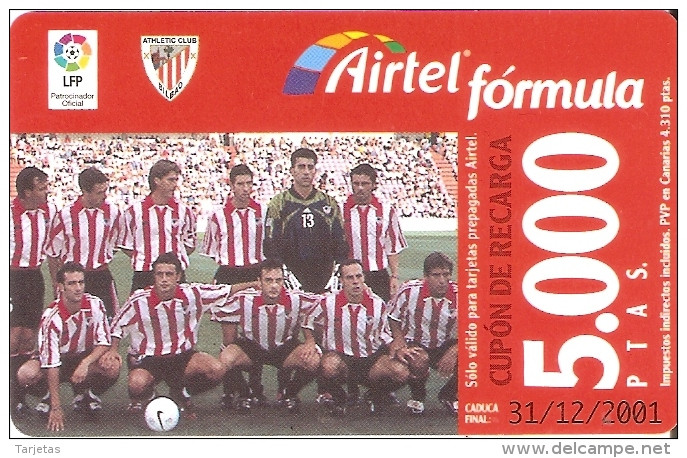 ACR-078 TARJETA DE AIRTEL DEL EQUIPO DE FUTBOL BILBAO 5000 PTAS (FOOTBALL) - Airtel