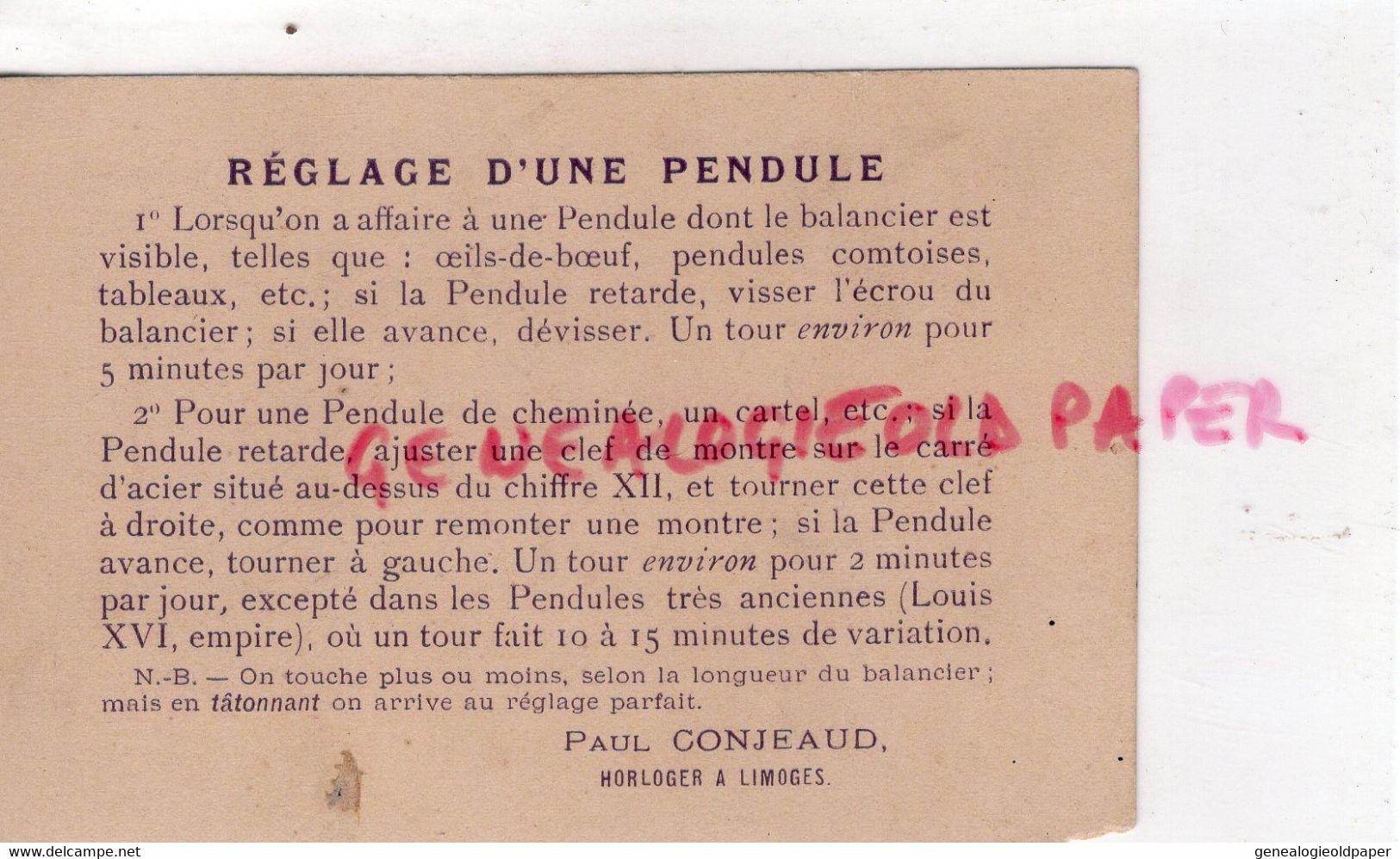 87- LIMOGES- CARTE PAUL CONJEAUD-HORLOGER HORLOGERIE-BIJOUTIER BIJOUTERIE-CHRISTOFLE ALFENDE-PLACE D' AISNE  AINE - Petits Métiers