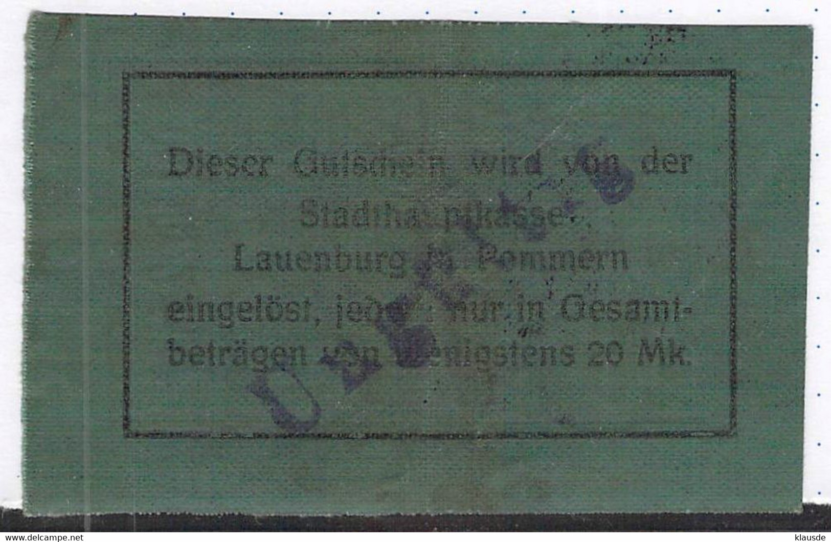 Lauenburg /Pom. (Leborg) Notgeld 1+2 MK Auf Leinenpapier - 1° Guerre Mondiale