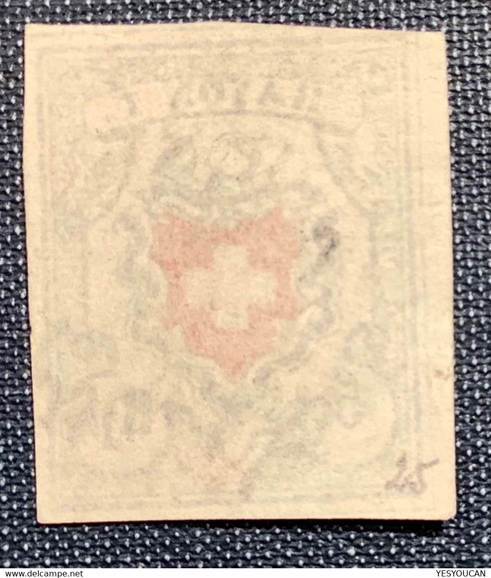 1851, Zst 17 II Stein B3 T.25 RU, 5 Rp Rayon I KE SPUREN ! (Attest Marchand Schweiz Suisse Certificat Cert Mi.9 II - 1843-1852 Federal & Cantonal Stamps