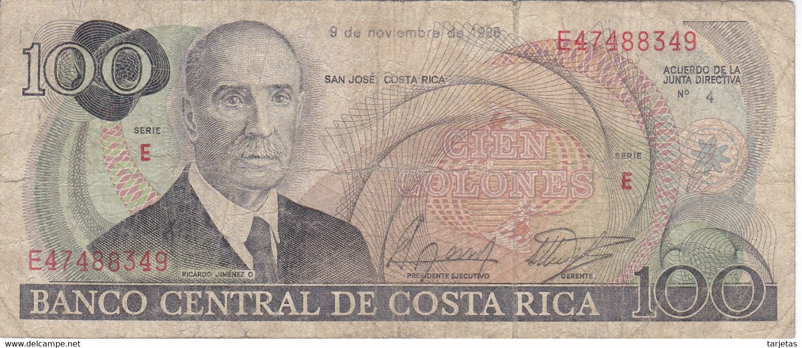 BILLETE DE COSTA RICA DE 100 COLONES DEL AÑO 1988 (BANKNOTE) - Costa Rica