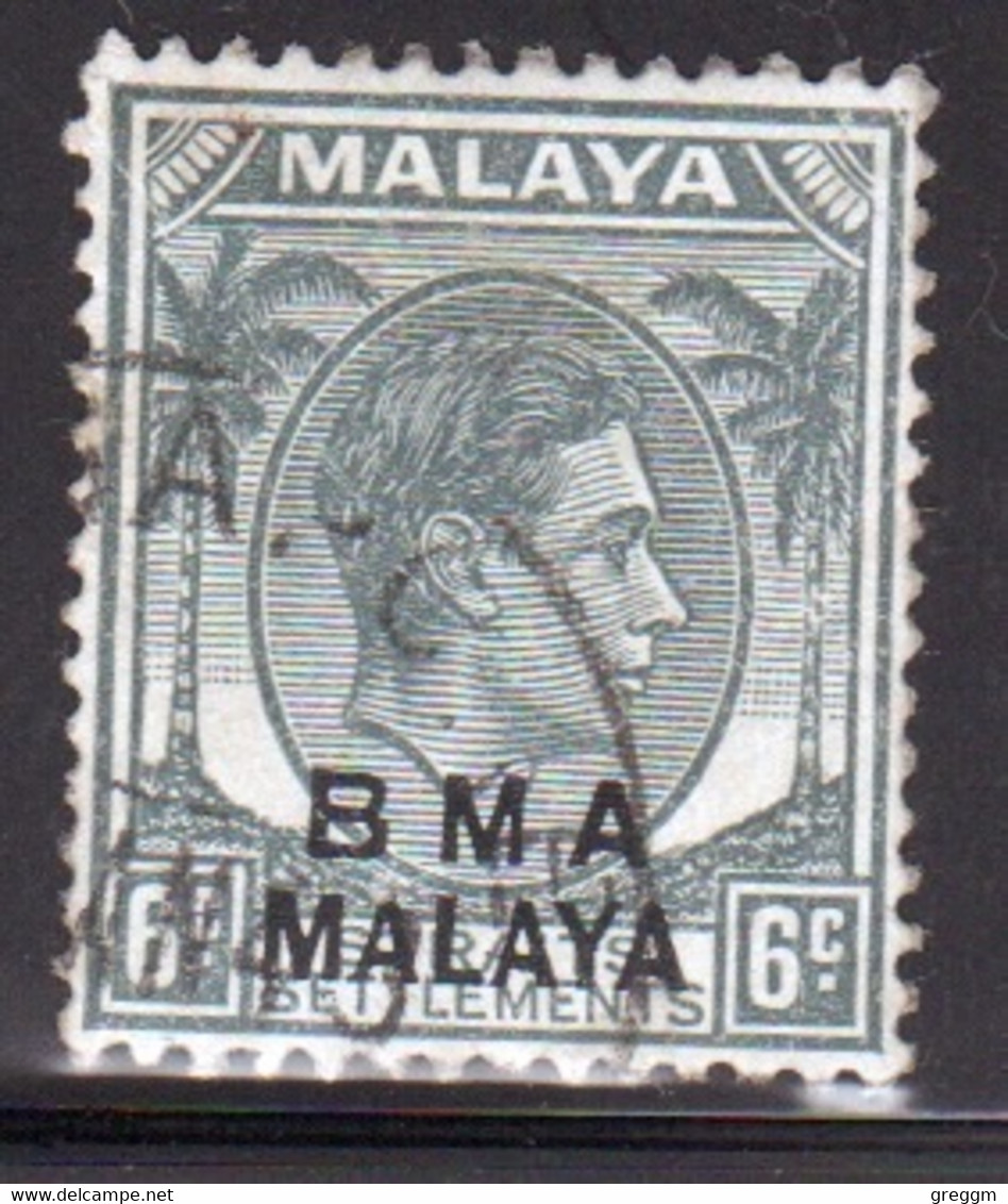 Malaya British Military Administration 1945 George V Single 6c Stamp Overprinted BMA In Fine Used Condition. - Malaya (British Military Administration)