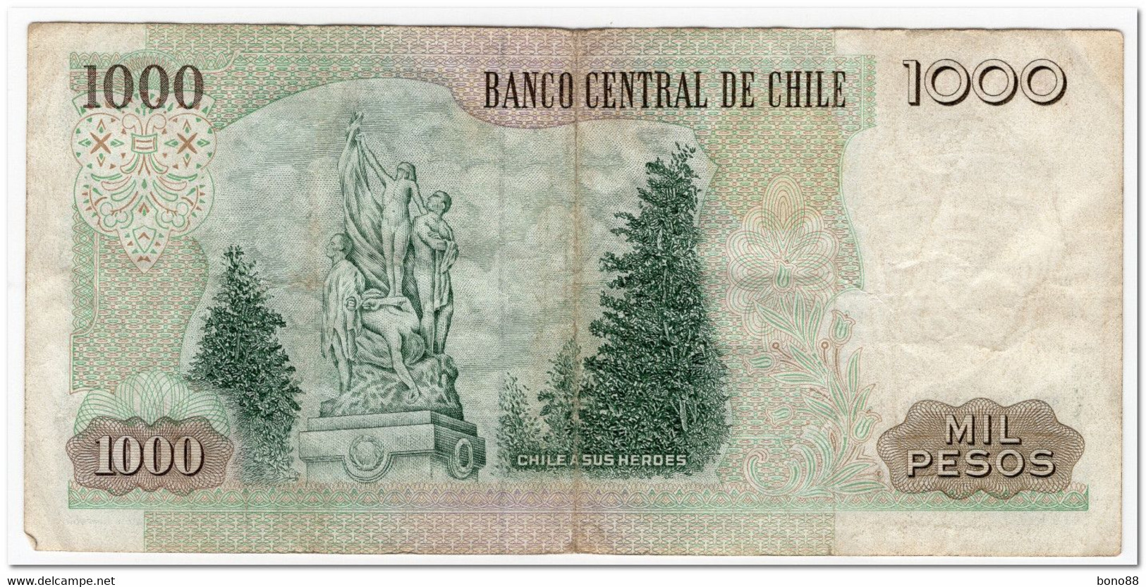 CHILE,1000 PESOS,1990,P.154c,F-VF - Chile