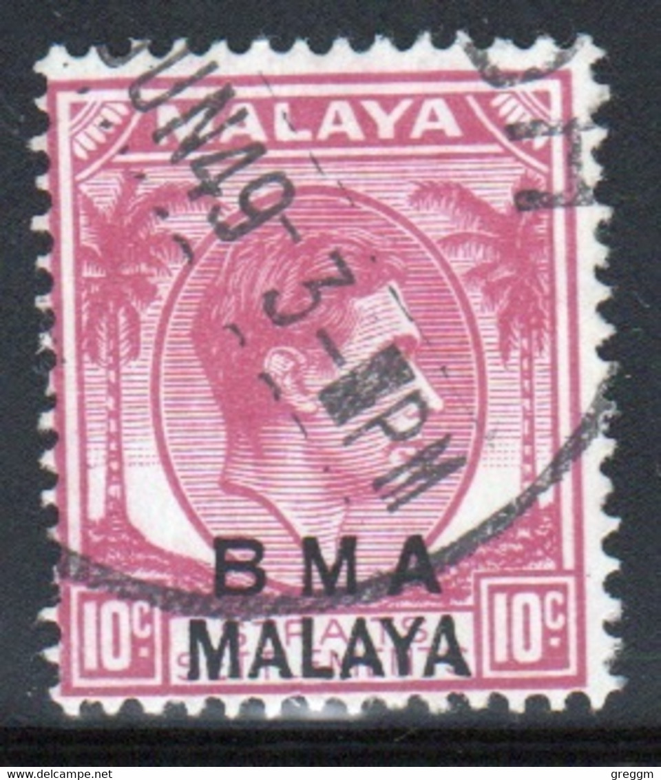 Malaya British Military Administration 1945 George V Single 10c Stamp Overprinted BMA In Fine Used Condition. - Malaya (British Military Administration)