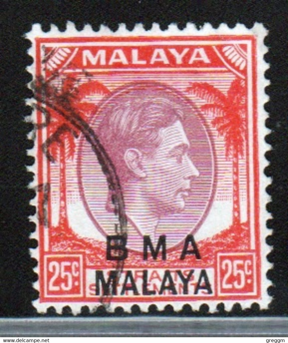 Malaya British Military Administration 1945 George V 25c Stamp Overprinted BMA In Fine Used Condition. - Malaya (British Military Administration)