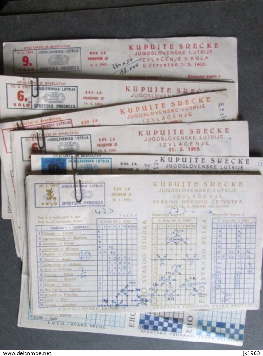 FOOTBALL FORECAST/BETTING, 60 TICKETS 1963, ITALIAN LEAGUE, YUGOSLAV LEAGUE, INTERNATIONAL MATCHES - Habillement, Souvenirs & Autres