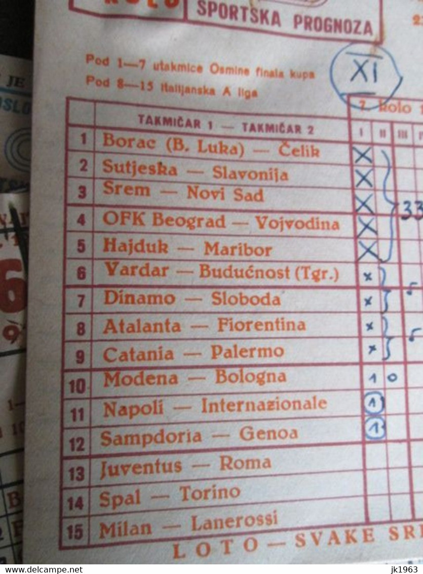 FOOTBALL FORECAST/BETTING, 60 TICKETS 1963, ITALIAN LEAGUE, YUGOSLAV LEAGUE, INTERNATIONAL MATCHES