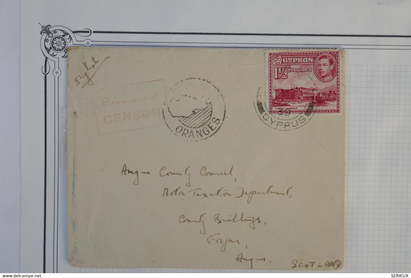 AU4  CHYPRE CYPRUS   COVER  CENSORED 1939+ POUR  SCOTLAND  +A VOIR   + +AFFRANCH. PLAISANT - Cyprus (...-1960)