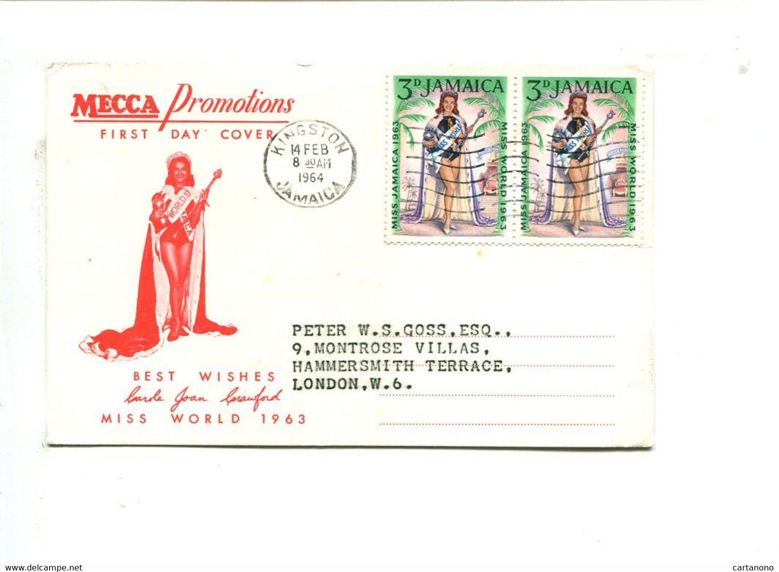 JAMAIQUE - Affranchissement Sur Carte Postale Pour L'Angleterre . Miss Monde 1963 - Jamaique (1962-...)