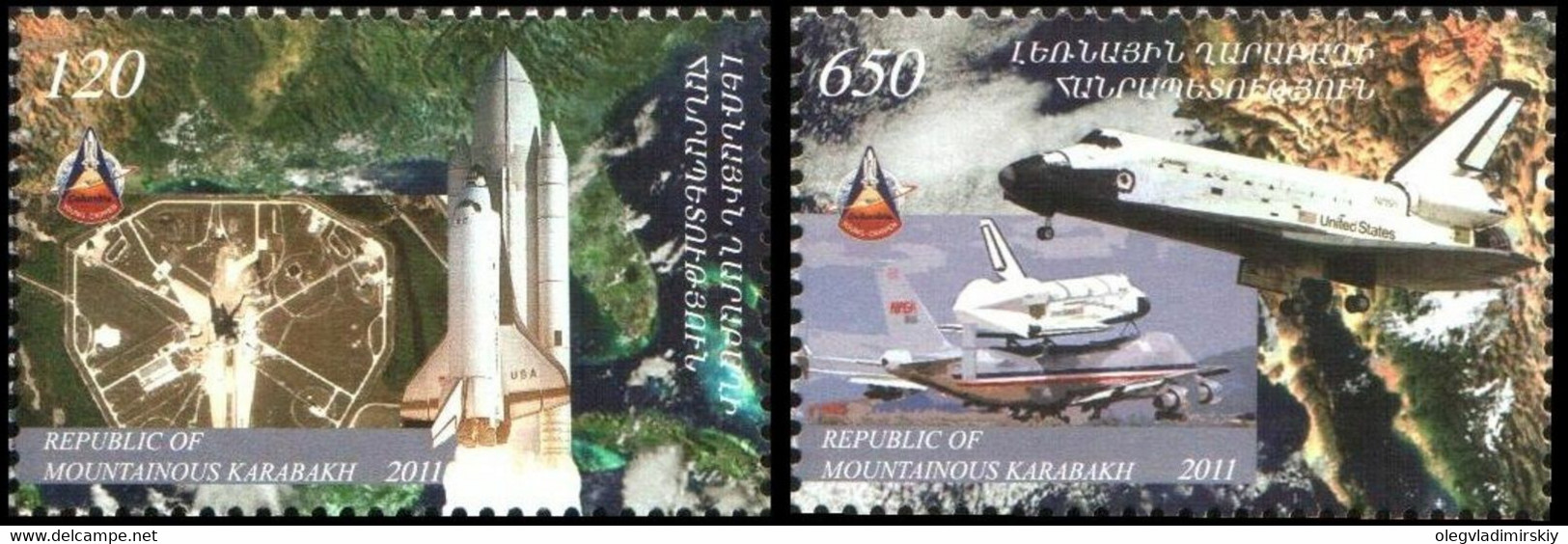 Armenia Mountain Karabakh Artsakh 2011 30th Anniversary Of The First Space Shuttle Launch Set Of 2 Stamps Mint - Estados Unidos