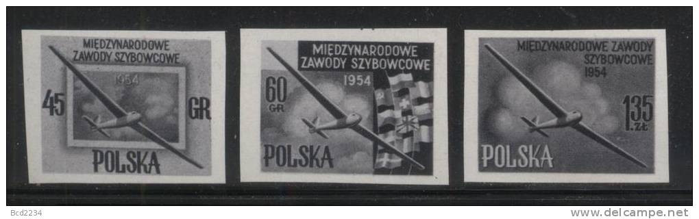 POLAND 1954 GLIDING CHAMPIONSHIPS 3 BLACK PRINTS NHM Planes Gliders Flight Flying Sports Clouds - Plaatfouten & Curiosa