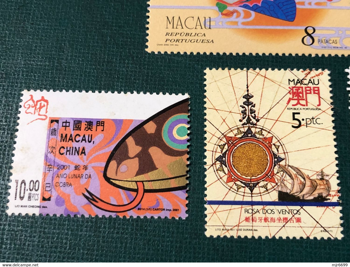 MACAU LOT OF 6 UNUSUAL STAMPS, KITES, SNAKE CALIGRAPHY, COMPASS CART. - Verzamelingen & Reeksen