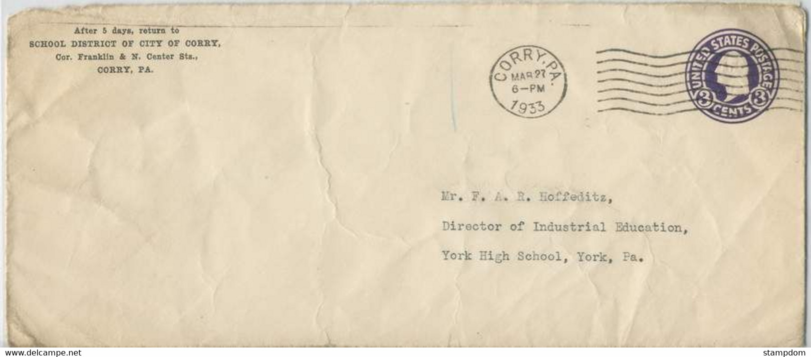 USA 1933 3c Washington PSE Domestic Address @D202L - 1921-40