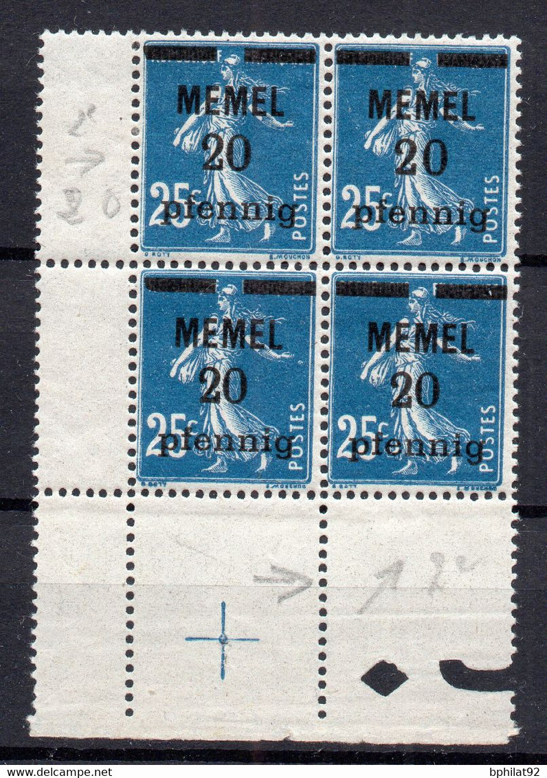 !!! MEMEL, BLOC DE 4 DU N°20/20a CHIFFRES ESPACES CASE N°137 NEUF * - Ongebruikt