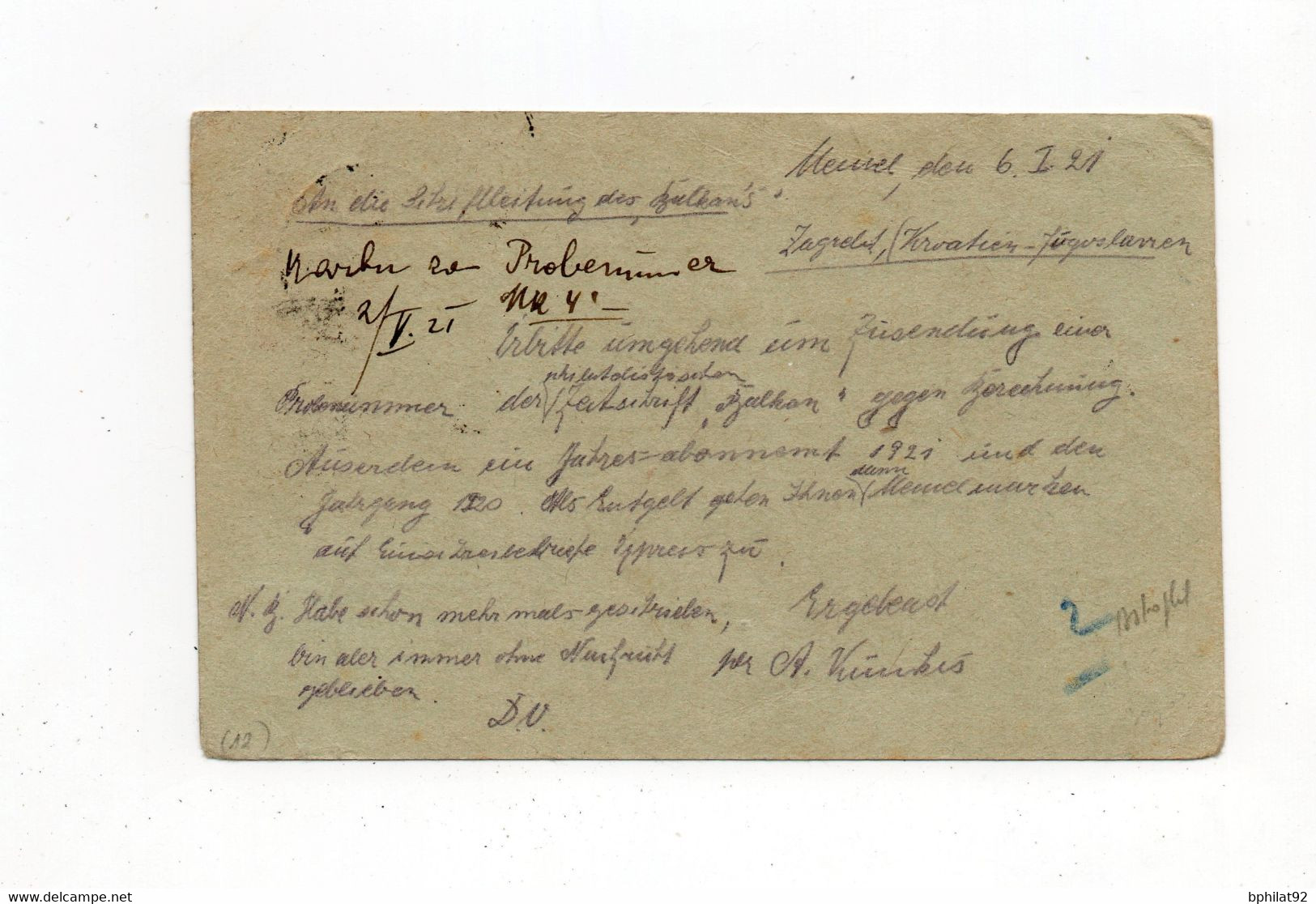 !!! MEMEL, ENTIER POSTAL CP4 DE 1921 POUR ZAGREB - Lettres & Documents