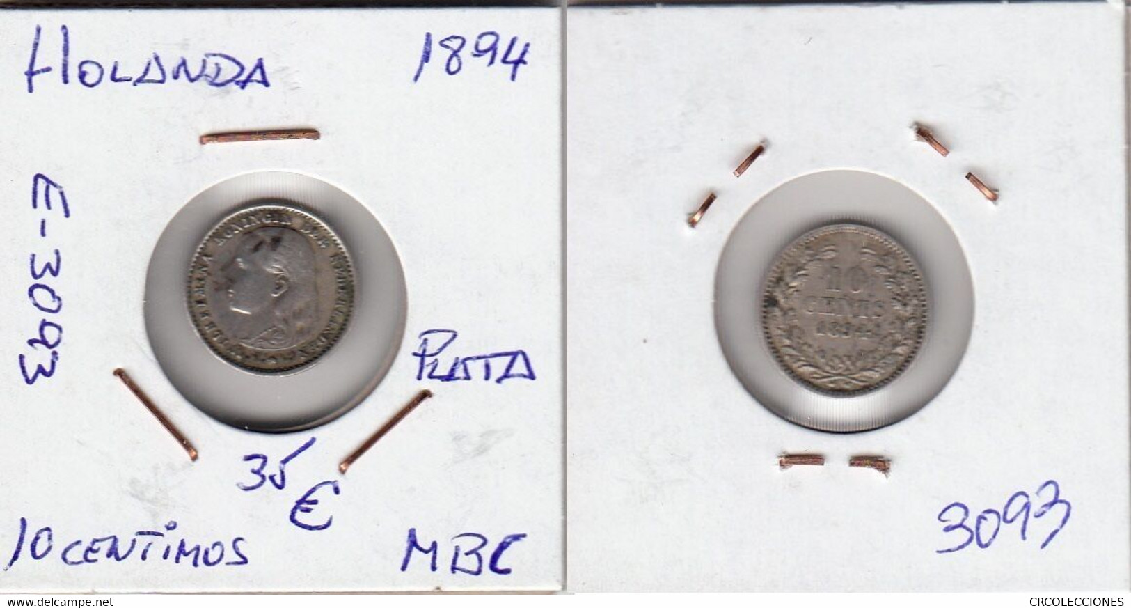 E3093 MONEDA HOLANDA 10 CENTIMOS 1894 PLATA MBC 35 - Other & Unclassified