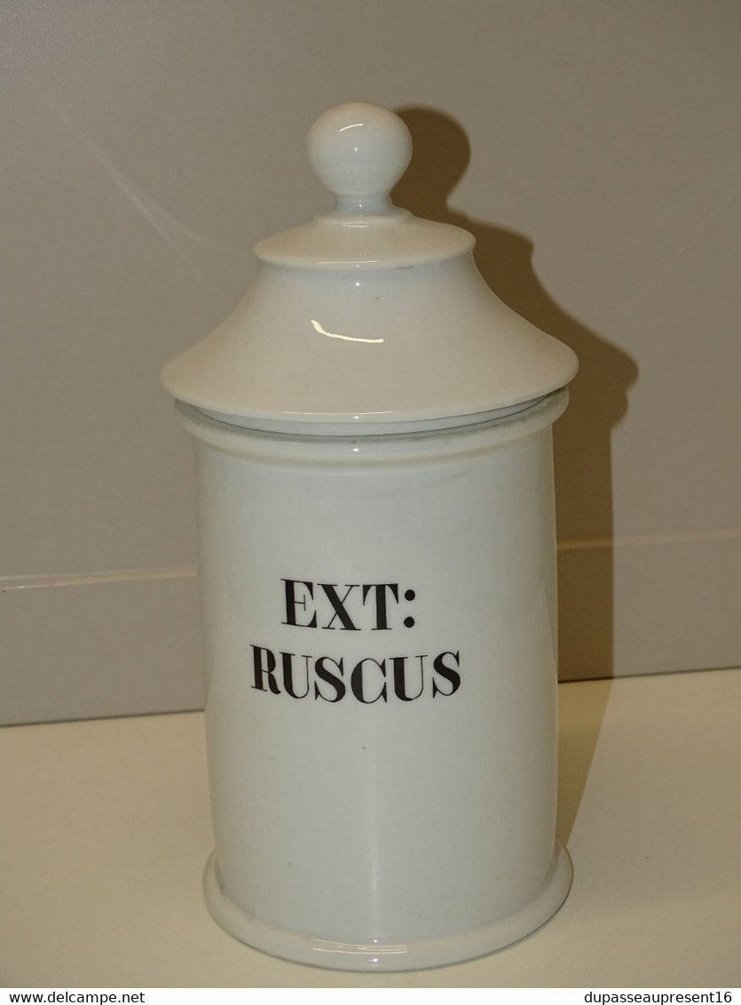 * ANCIEN POT Style PHARMACIE PORCELAINE BLANCHE de LIMOGES Ext. : RUSCUS DECO E