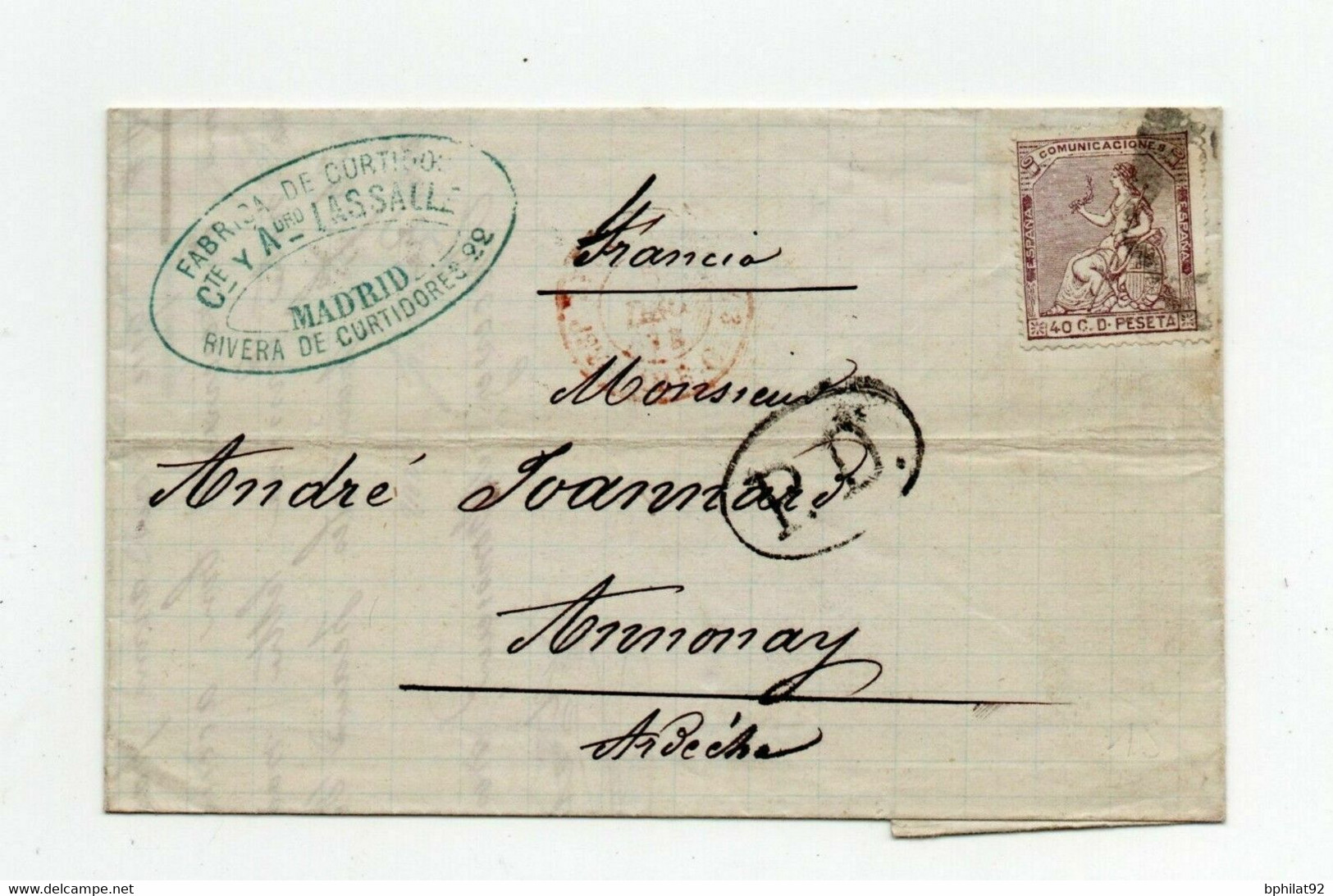 !!! ESPAGNE, LETTRE DE MADRID DE 1873 POUR LA FRANCE, AVEC TEXTE - Lettres & Documents