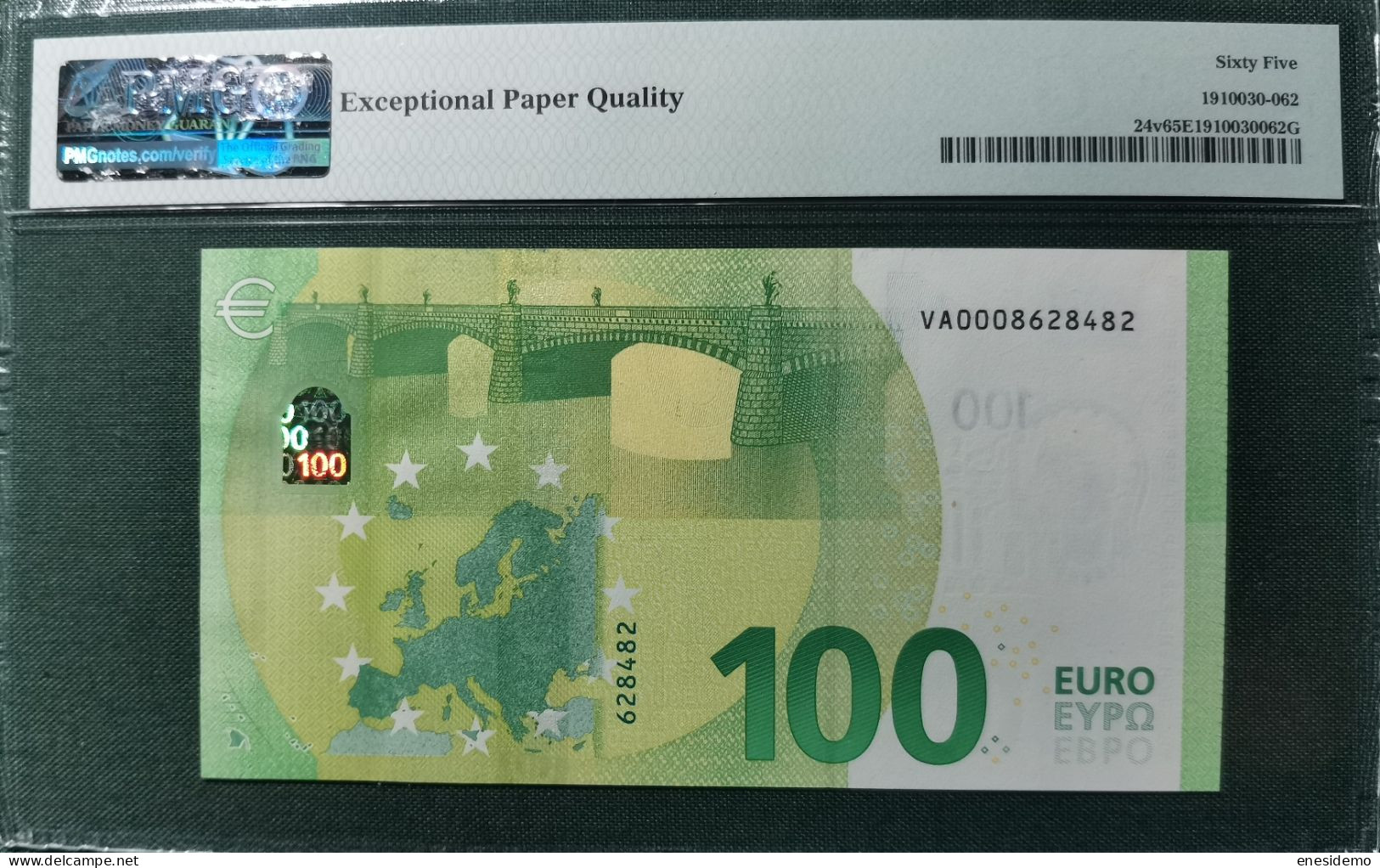 100 EURO SPAIN 2019 DRAGHI V001B2 VA000 CERTIFICATE PMG 65 RARE LOW SERIAL ONLY EVEN NUMBERS SC FDS UNCIRCULATED PERFECT - 100 Euro