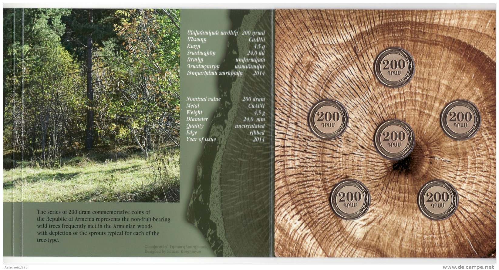 Armenia 2014, Wild Trees, Commemorative 200 Dram Coins, Booklet Cornet UNC - Armenien