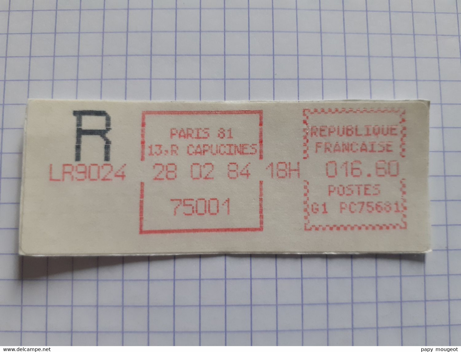 Paris 81 13, Rue Capucines 75001 - 28-02-84 - G1 PC 75681 Tarif 16.60 LR9024 - 1981-84 Types « LS » & « LSA » (prototypes)