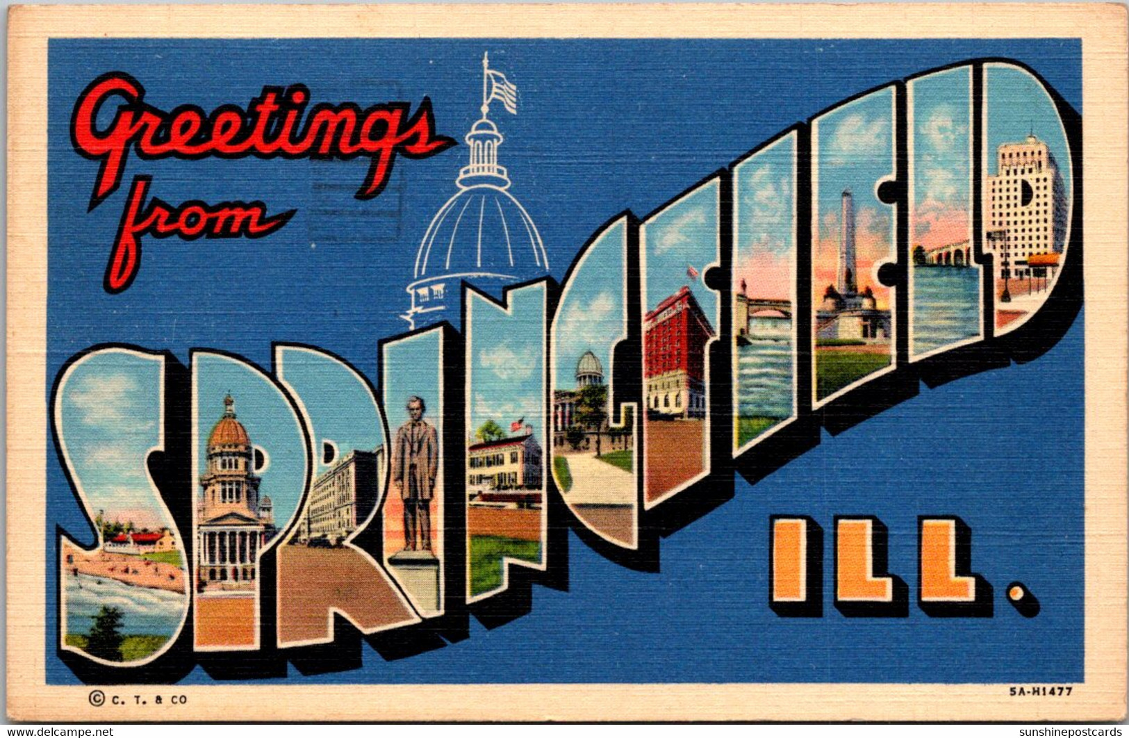 Illinois Greetings From Springfield Large Letter Linen 1942 Curteich - Springfield – Illinois