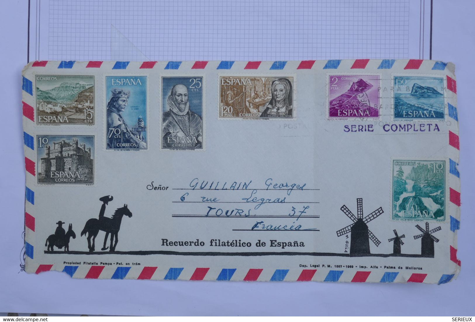 AF9 ESPAGNE BELLE LETTRE DEVANT   1970 POUR TOURS FRANCE.+AFFRANCH. PLAISANT - Storia Postale