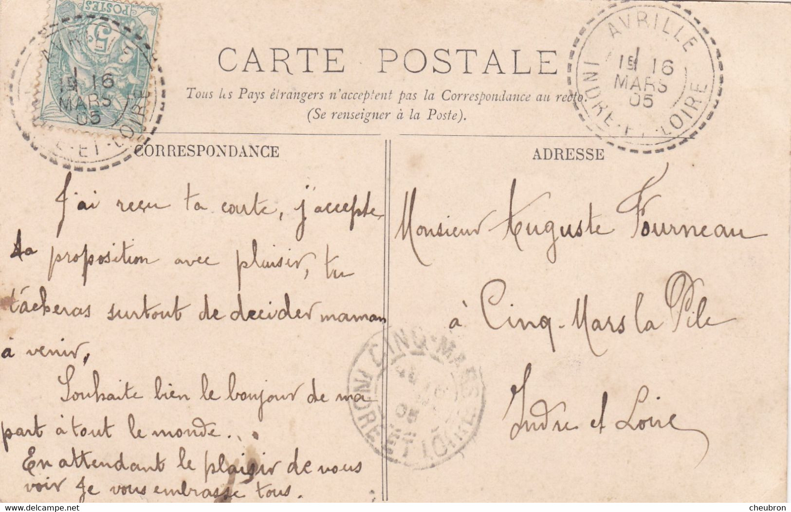 37. CLERE LES PINS. CPA. CHATEAU DE CHAMPCHEVRIER. LES DOUVES . ANIMATION . PECHEUR. ANNEE 1905 + TEXTE - Cléré-les-Pins