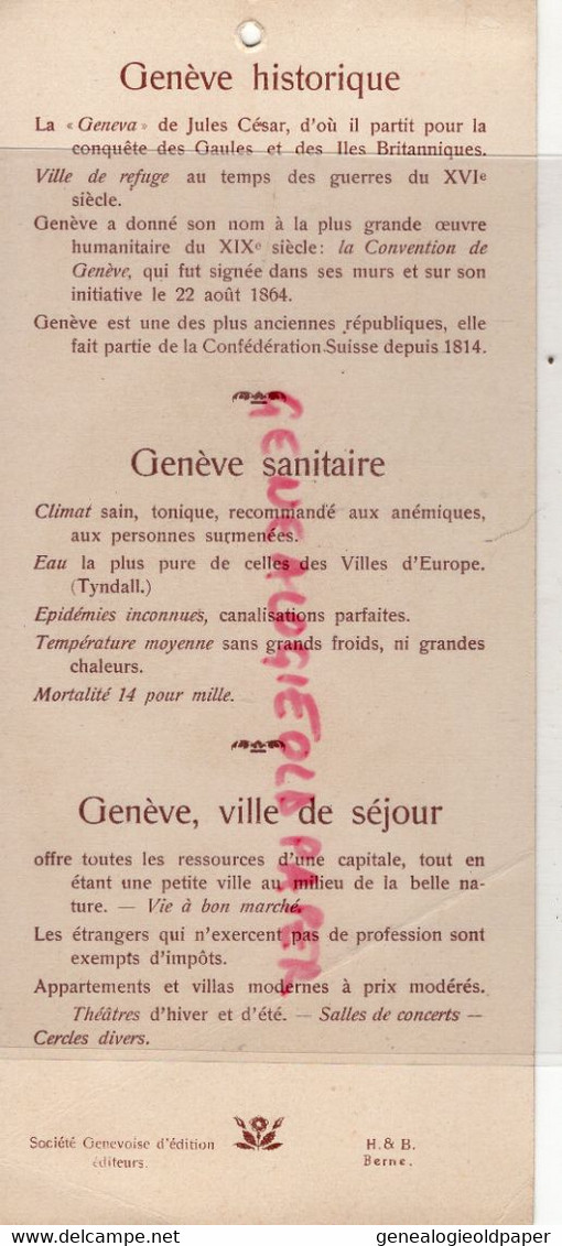 SUISSE-GENEVE-  PUBLICITE CHROMO LITHO CARTONNEE-  THEATRE-CHEMIN DE FER DU SALEVE-MUSEE DE L' ARIANA - Autres & Non Classés