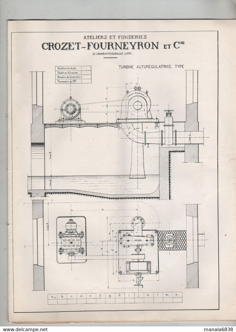 Turbines Autorégulatrices Ateliers Et Fonderies Crozet Fourneyron Chambon Feugerolles Berger Lyon Cabaud - Autres & Non Classés