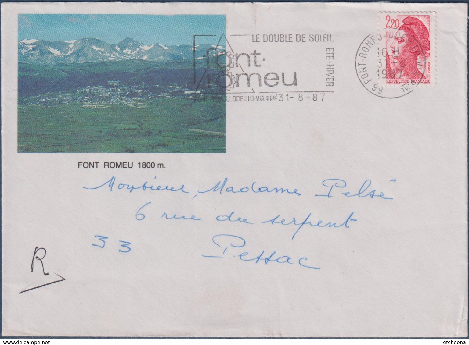 Enveloppe Illustré Font Romeu Odeillo-Via 31.8.87 Illustration Flamme Le Double De Soleil été-hiver Timbre 2376 Marianne - Non Classés