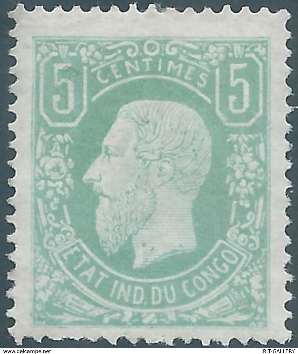 Belgium - Belgique,Congo,Belgian Congo,1886 King Leopold II,5C Green,Mint - 1884-1894