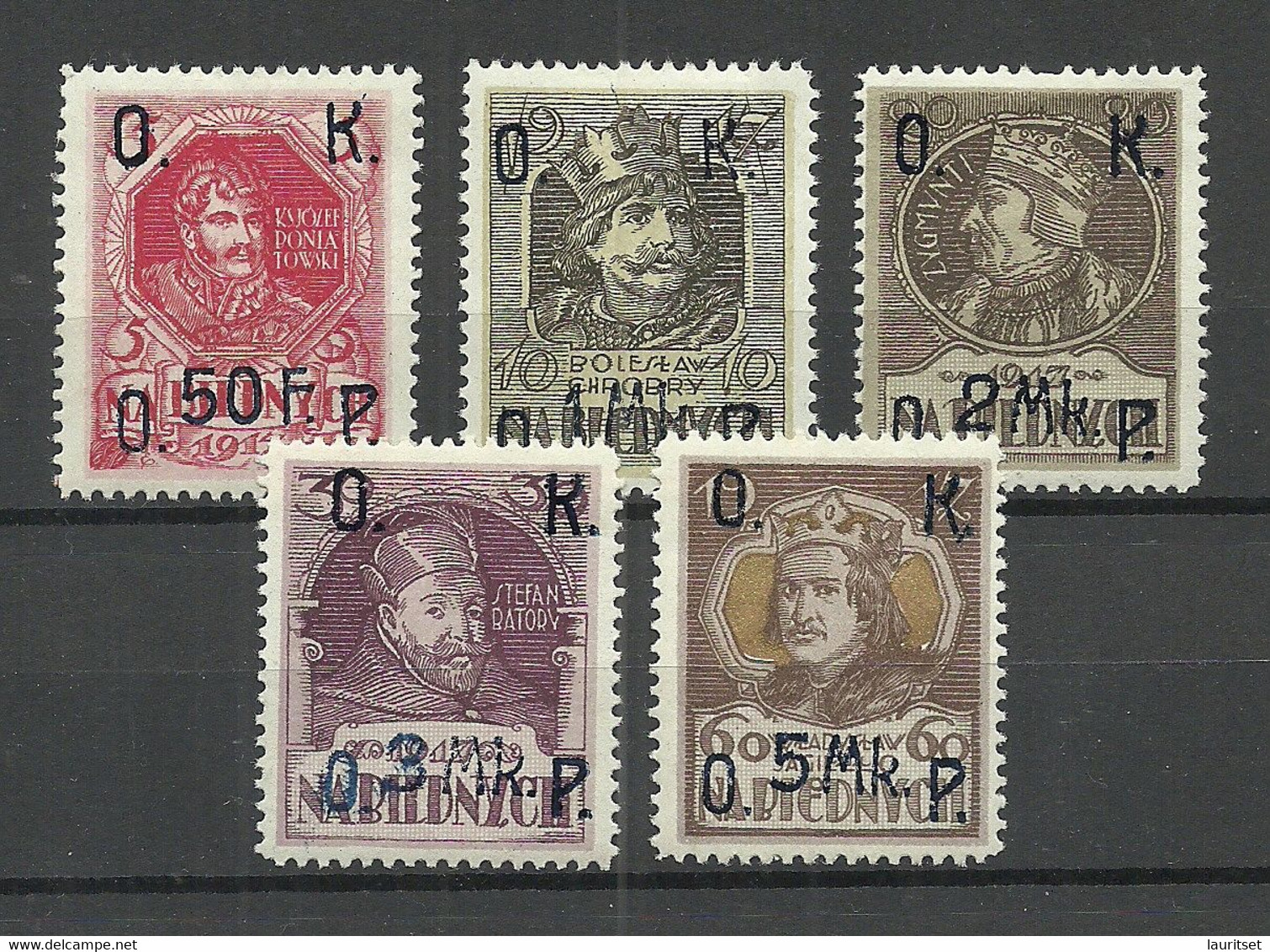 Poland Polska 1917 Polish Royality Kings Könige Overprinted Set Of 5 * - Ungebraucht