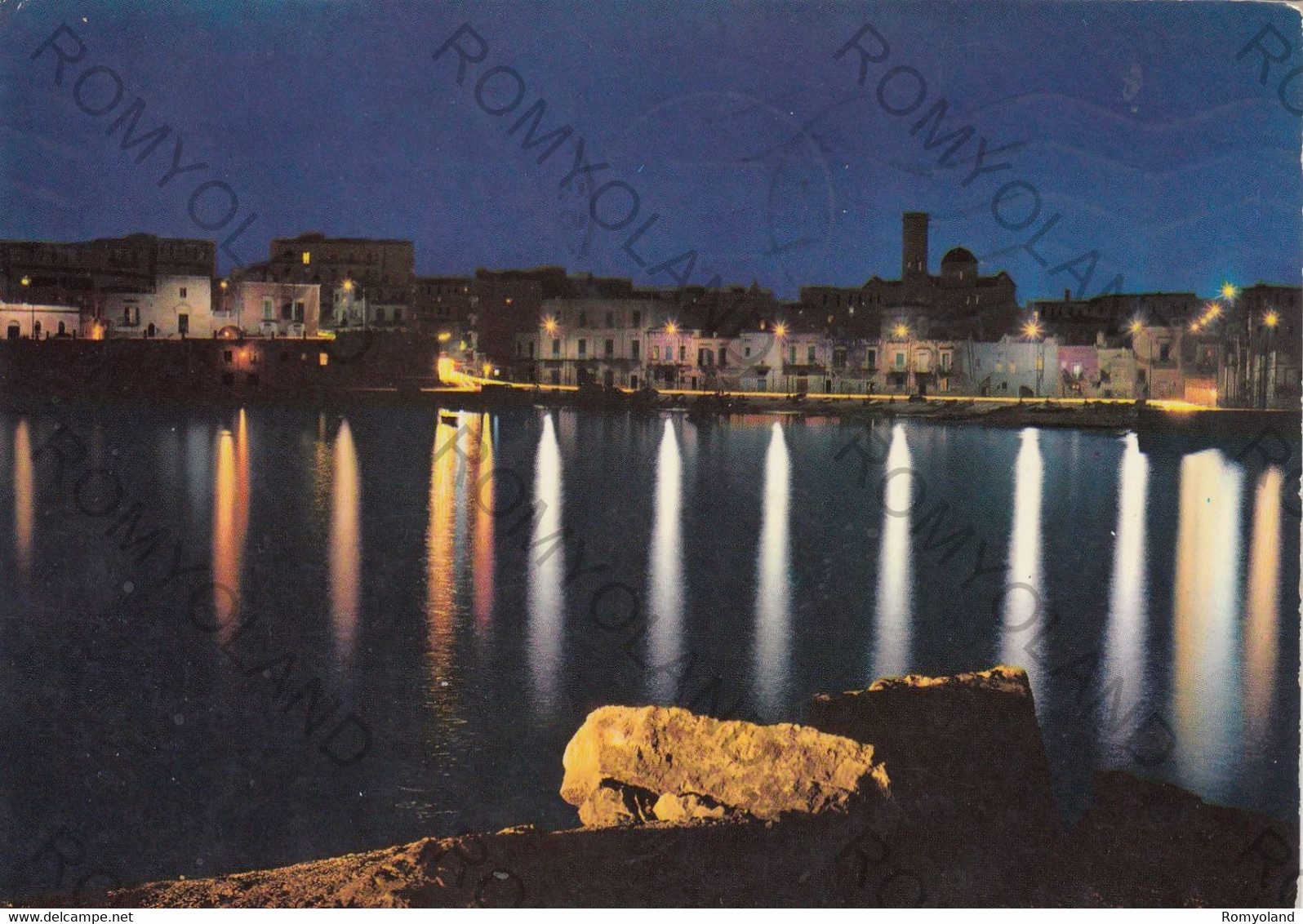 CARTOLINA  BISCEGLIE,BARLETTA,PUGLIA,NOTTURNO DEL PORTO,MARE,SOLE,VACANZA,LUNGOMARE,BARCHE A VELA,VIAGGIATA 1973 - Bisceglie