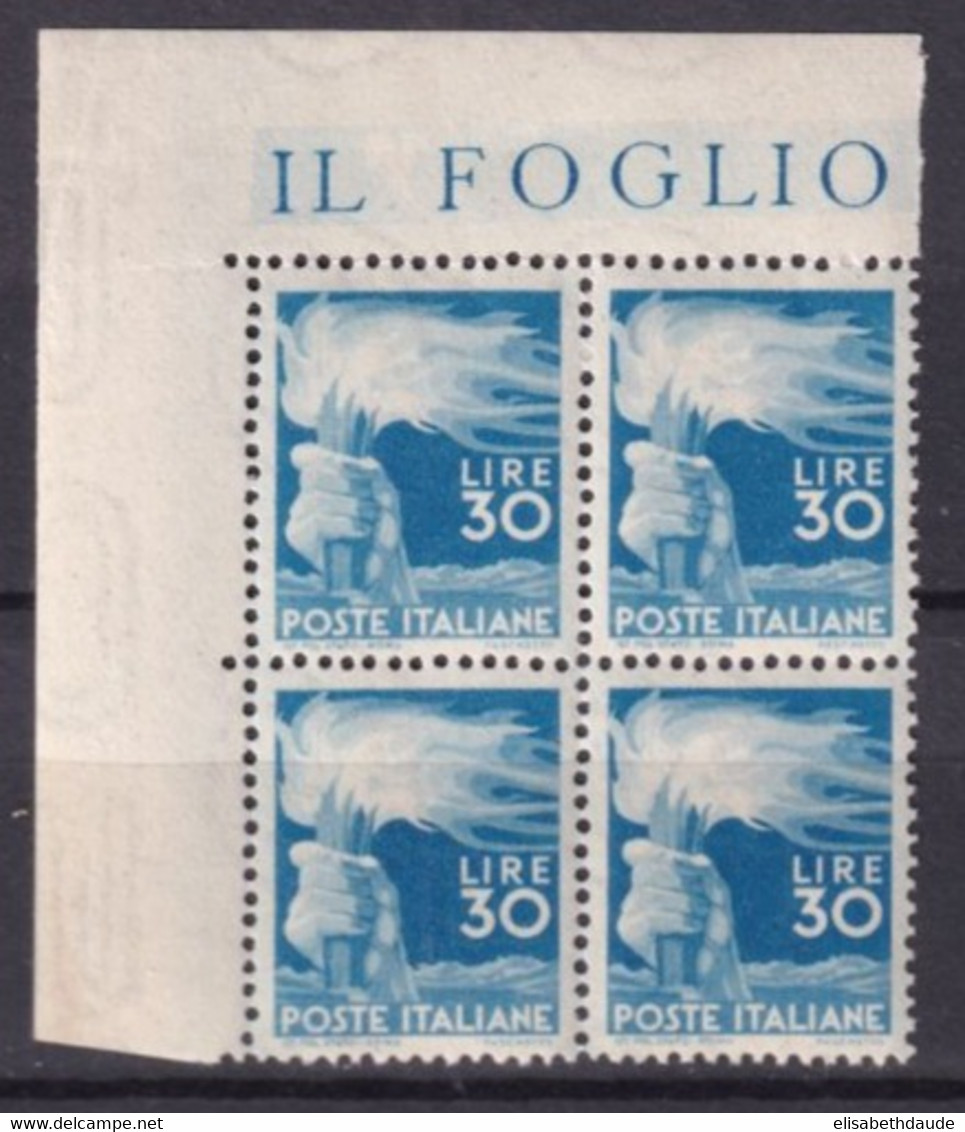 ITALIE - 1945 - YVERT N°501 BLOC De 4 ! ** MNH - COTE = 2160+ EUR. - Mint/hinged