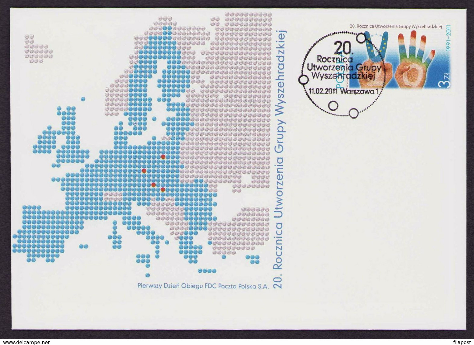 POLAND 2011 FDC / The Visegrad Group Formation, Cooperation, Europe Map, Palms Symbol - Brieven En Documenten