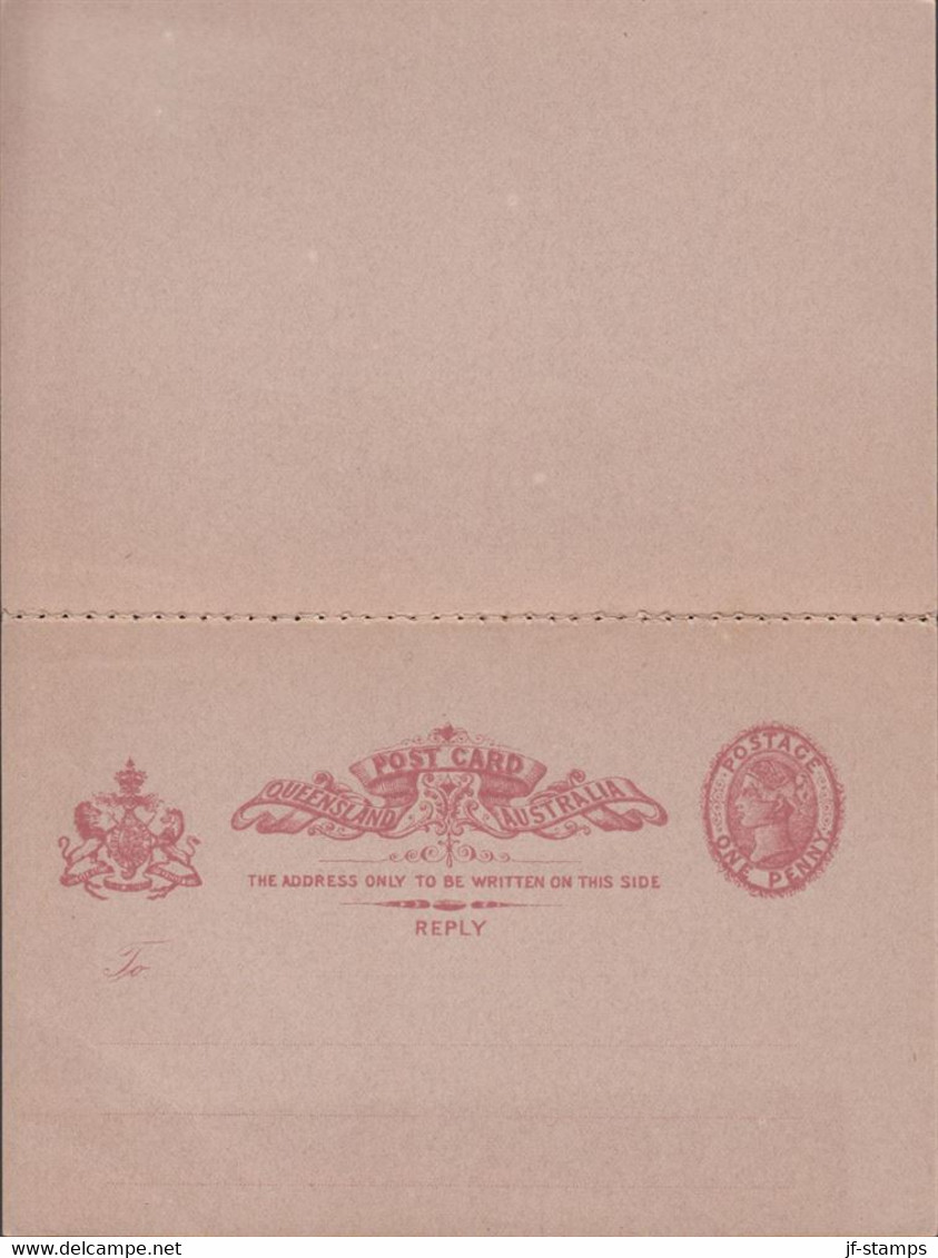 1865. QUEENSLAND AUSTRALIA  POST CARD ONE PENNY VICTORIA QUEENSLAND With Reply Card. .  - JF430283 - Brieven En Documenten