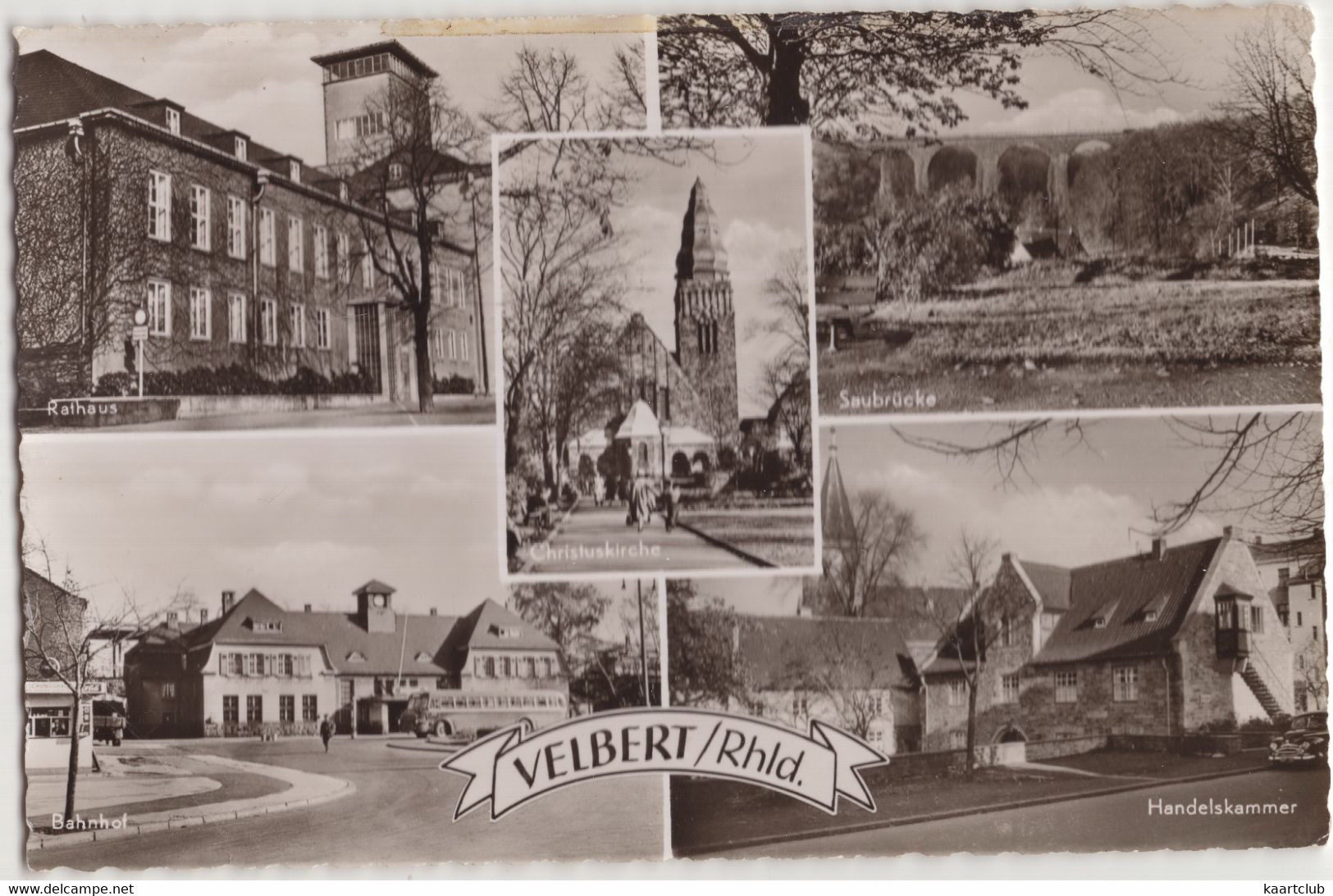 Velbert/Rhld.: Rathaus, Christuskirche, Bahnhof, Saubrücke, Handelskammer - (Deutschland) - 1956 - Velbert