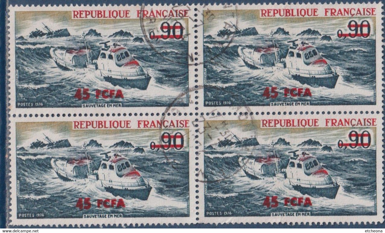 4 Timbres Oblitérés En Bloc N°424 Sauvetage En Mer 45f Sur 90c - Used Stamps