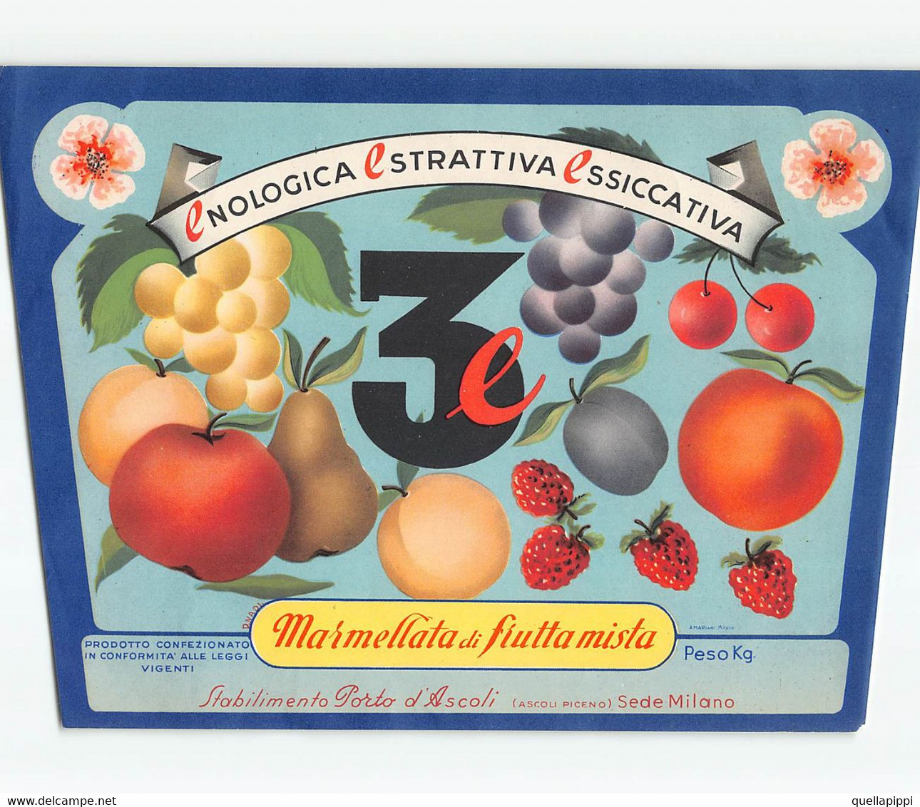 014109 "(AP) STABILIMENTO PORTO D'ASCOLI - SEDE MILANO - MARMELLATA DI FRUTTA MISTA" ETICHETTA. III Q. XX SECOLO - Frutta E Verdura