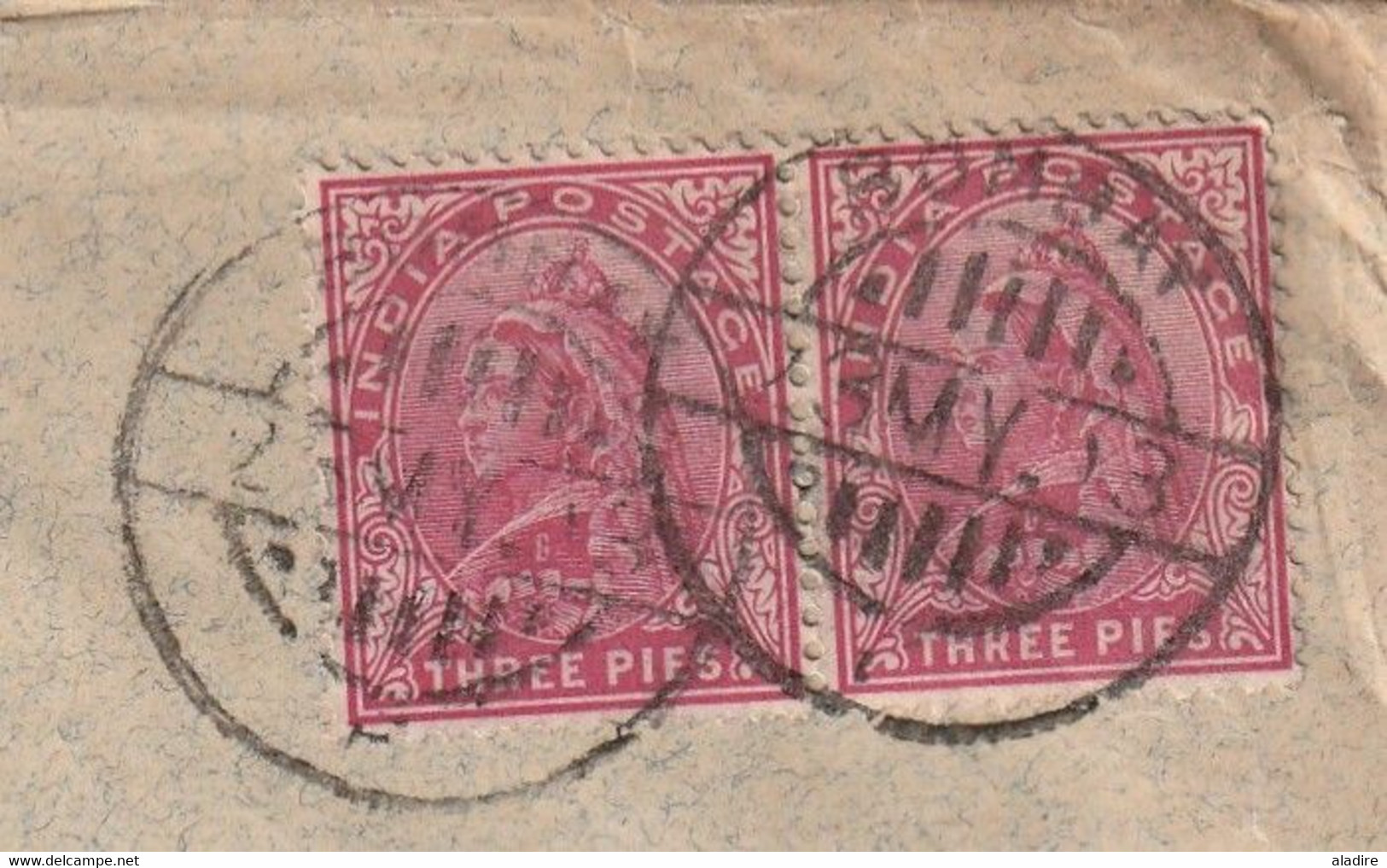 1913 - Enveloppe De BOMBAY Mumbai, Inde, GB Vers PARIS, France - PER BOOK POST - 6 Pies - 2 X 3 Victoria Stamps - 1911-35 Koning George V