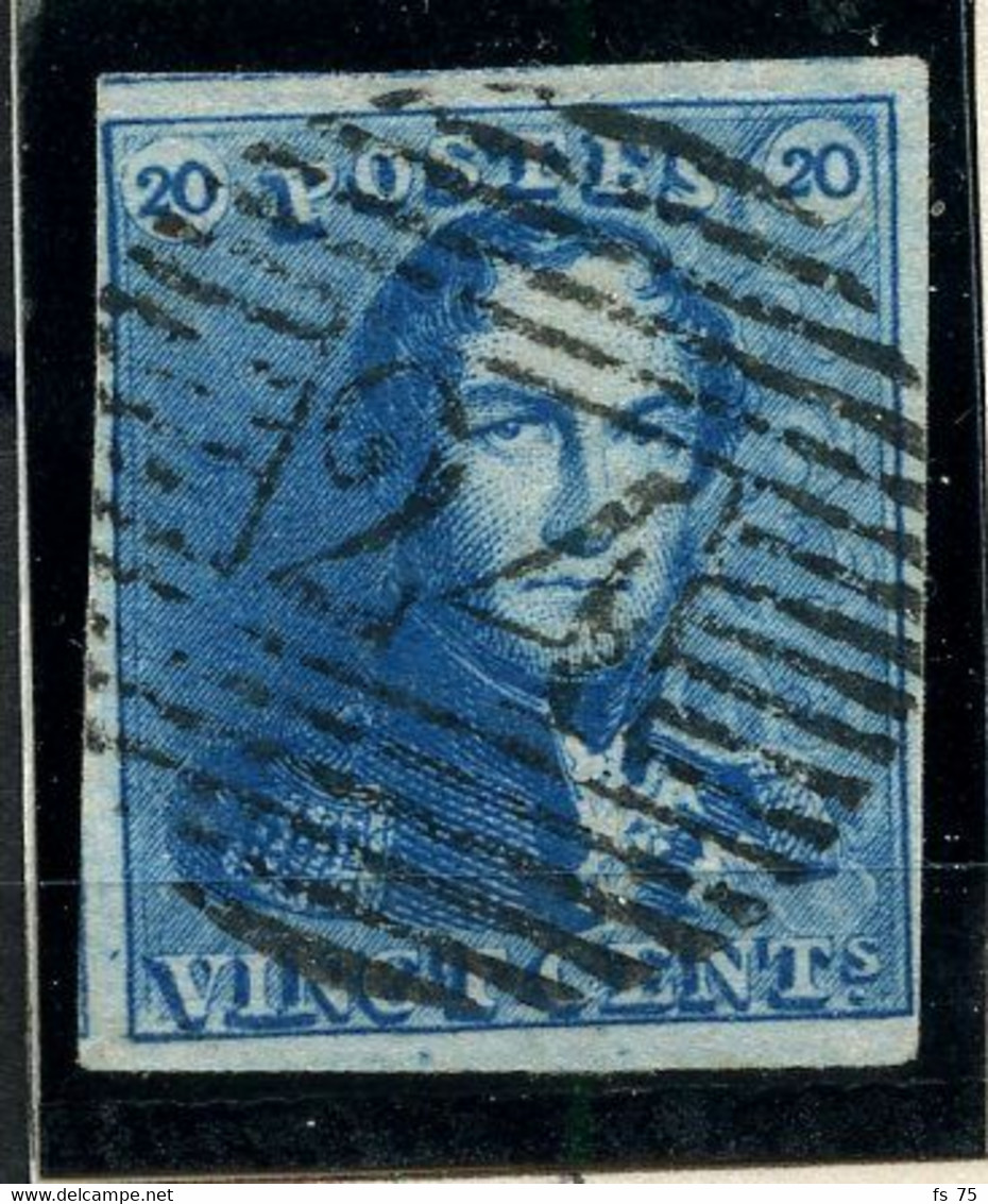 BELGIQUE - COB 2 20C BLEU ROI EPAULETTES MARGE OBLITERE - 1849 Schulterklappen