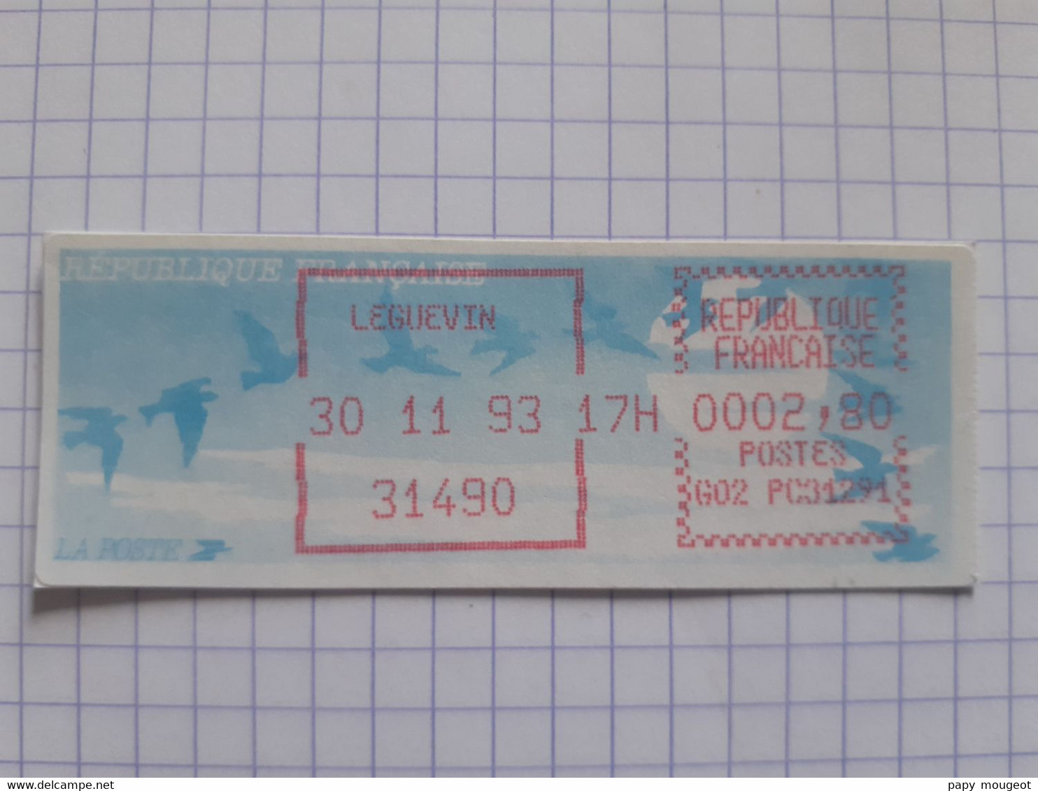 Leguevin 31490 - 30-11-93 - G02 PC31291 Tarif 2.80 - - 1990 Type « Oiseaux De Jubert »